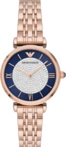 Emporio Armani Gianni T-Bar Quartz Crystals Black Dial Gold Steel Strap Watch For Women - AR11423